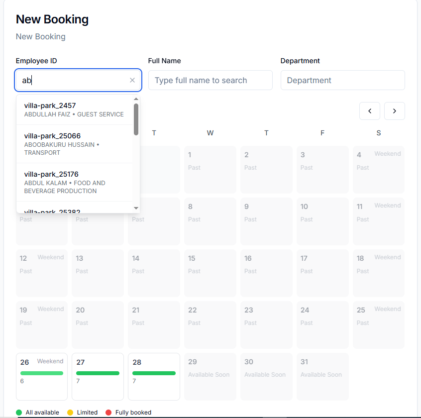 Booking form